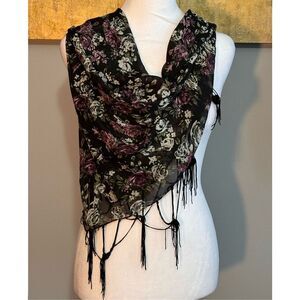 LEI Black Floral Scarf/Wrap